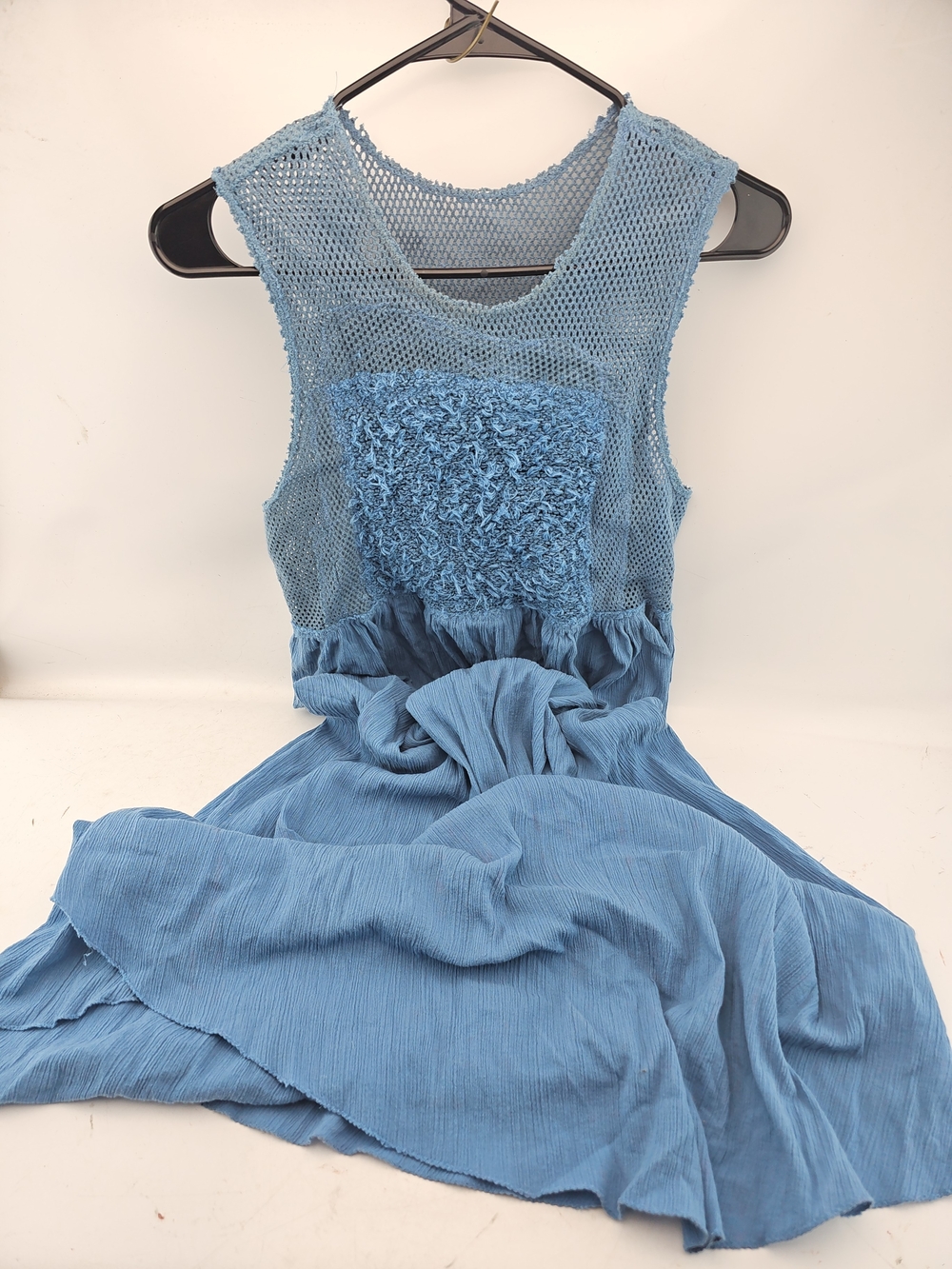 Blue Asymmetrical Women's Dress with Textured Bodice